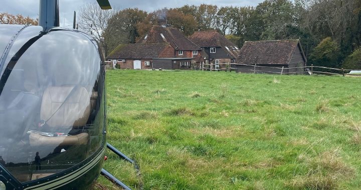 R44 helicopter at The Bull in Ticehurst